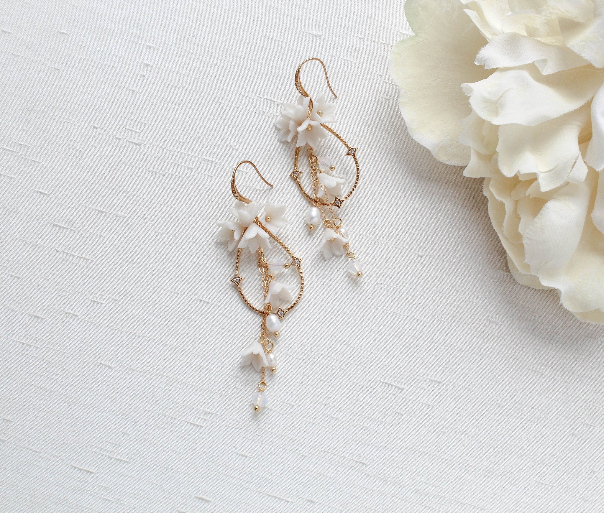 Teardrop Hoop Floral earrings for Bride - IRENA - Treasures by Agnes
