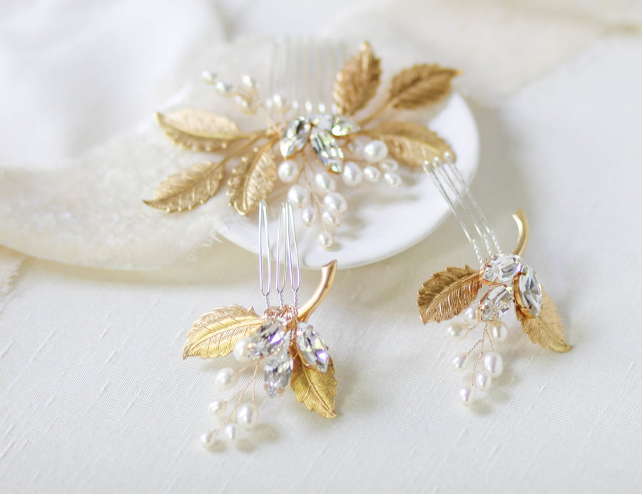 Three piece crystal bridal hair comb set -DAWN - Treasures by Agnes