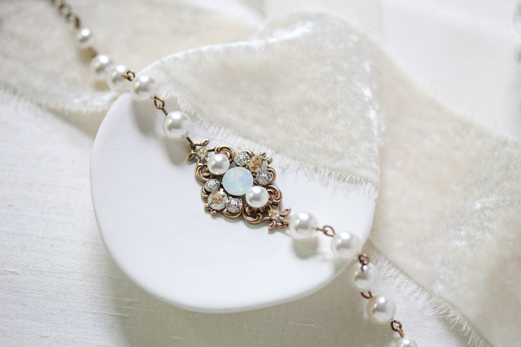 Vintage style Antique Gold crystal bridal bracelet - ASHLYN - Treasures by Agnes