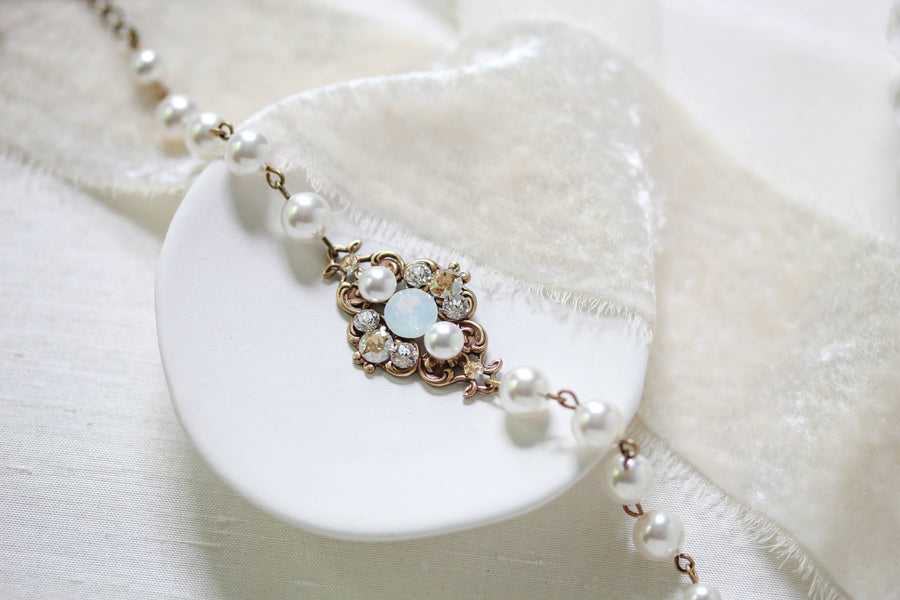 Vintage style Antique Gold crystal bridal bracelet - ASHLYN - Treasures by Agnes