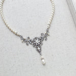 Vintage style antique silver pearl wedding necklace - Treasures by Agnes