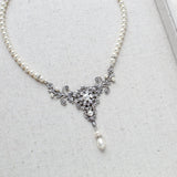 Vintage style antique silver pearl wedding necklace - Treasures by Agnes
