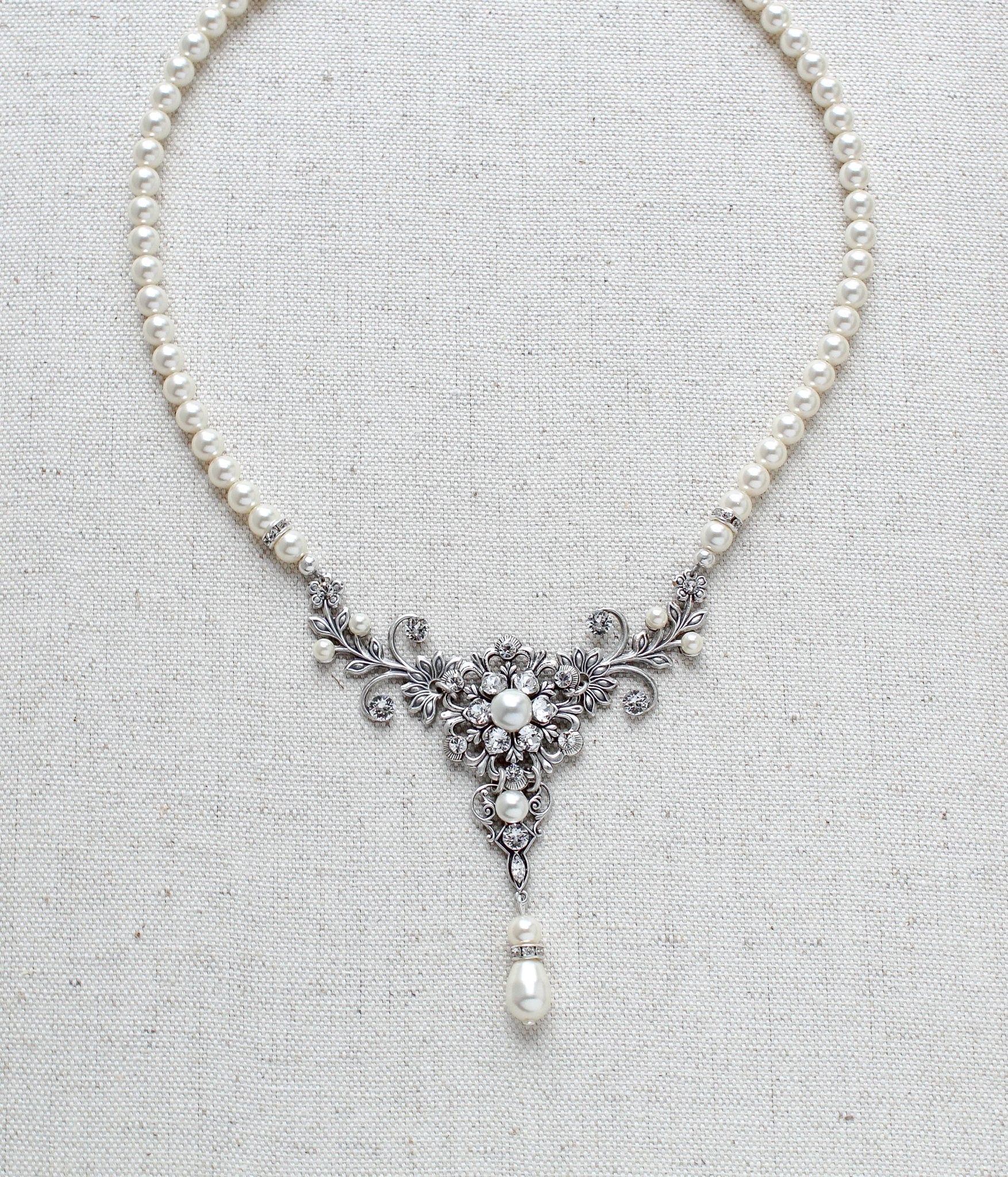 Vintage style antique silver pearl wedding necklace - Treasures by Agnes