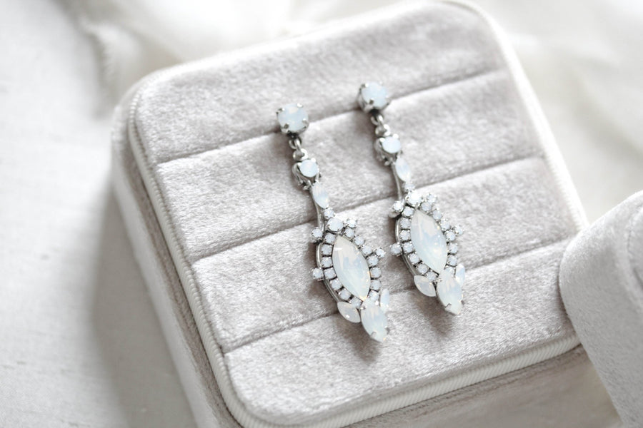 Vintage style bridal earrings with white opal crystals - ROSALIE - Treasures by Agnes