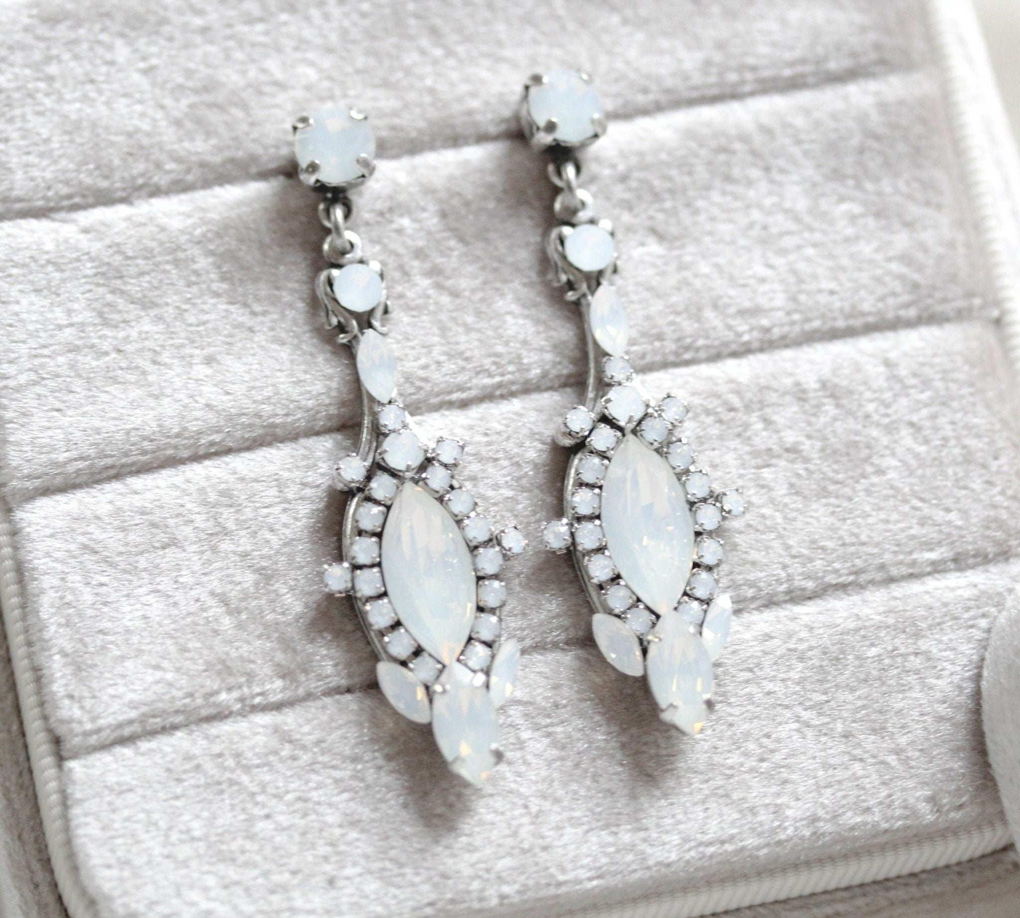 Vintage style bridal earrings with white opal crystals - ROSALIE - Treasures by Agnes