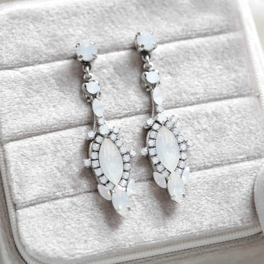 Vintage style bridal earrings with white opal crystals - ROSALIE - Treasures by Agnes