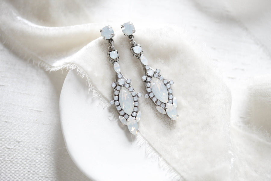 Vintage style bridal earrings with white opal crystals - ROSALIE - Treasures by Agnes