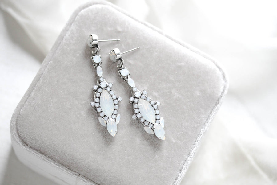 Vintage style bridal earrings with white opal crystals - ROSALIE - Treasures by Agnes