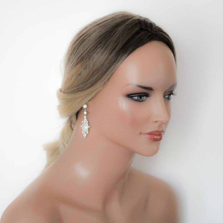 Vintage style bridal earrings with white opal crystals - ROSALIE - Treasures by Agnes
