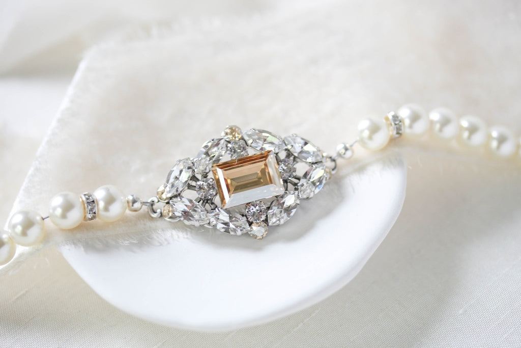 Vintage style crystal and pearl Bridal bracelet - VALENTINA - Treasures by Agnes