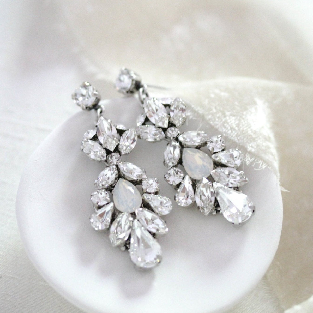 Vintage style Crystal bridal earrings with white opal accents BIANCA