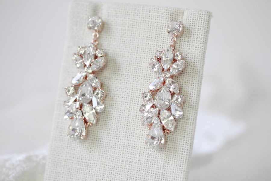 Vintage style Crystal bridal earrings with white opal accents - BIANCA - Treasures by Agnes