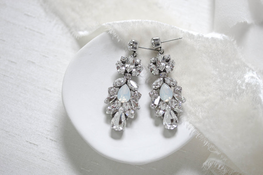 Vintage style Crystal bridal earrings with white opal accents - BIANCA - Treasures by Agnes