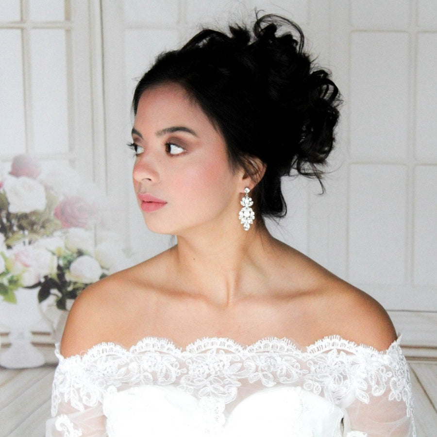 Vintage style Crystal bridal earrings with white opal accents - BIANCA - Treasures by Agnes