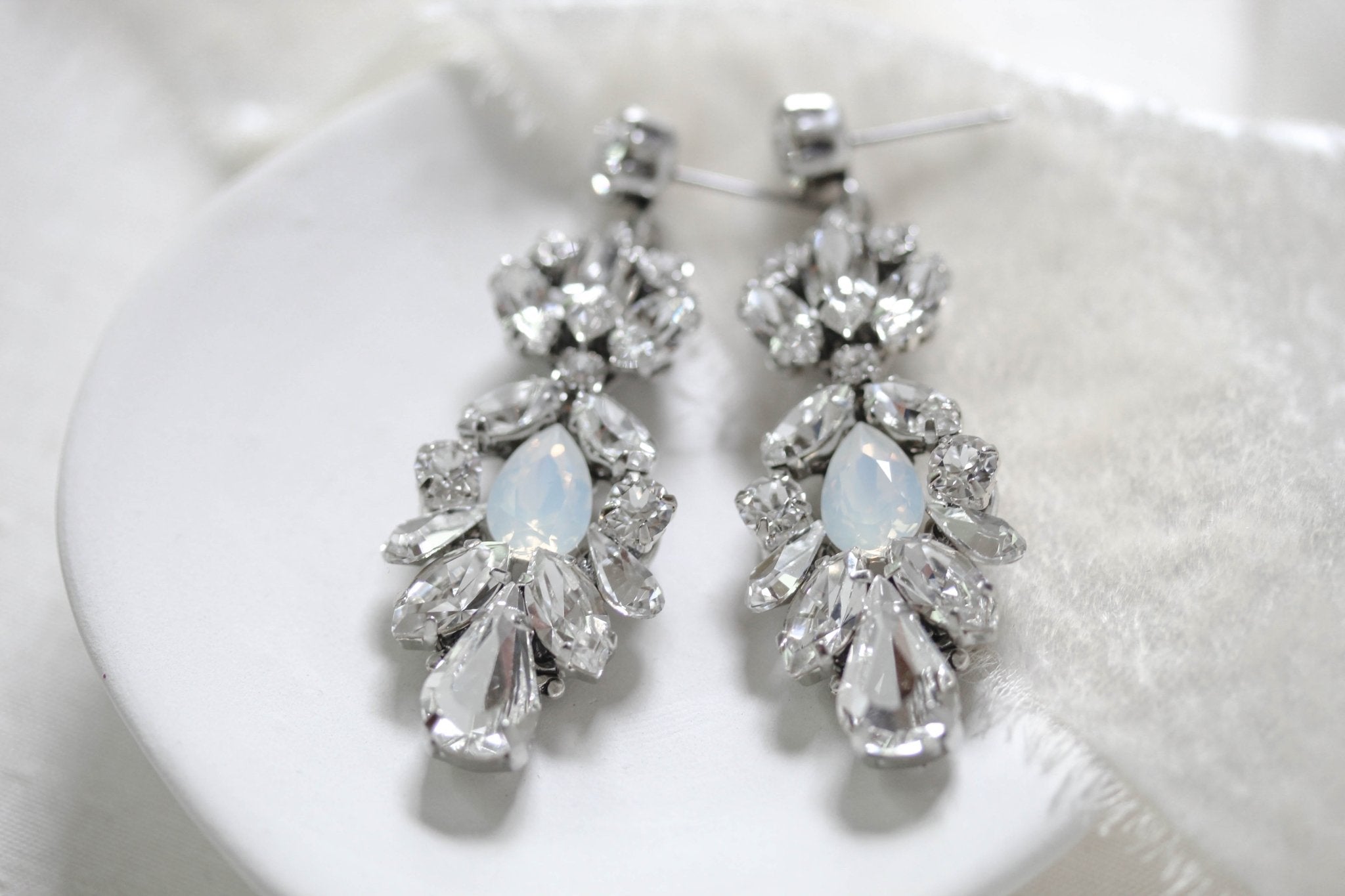 Vintage style Crystal bridal earrings with white opal accents - BIANCA - Treasures by Agnes