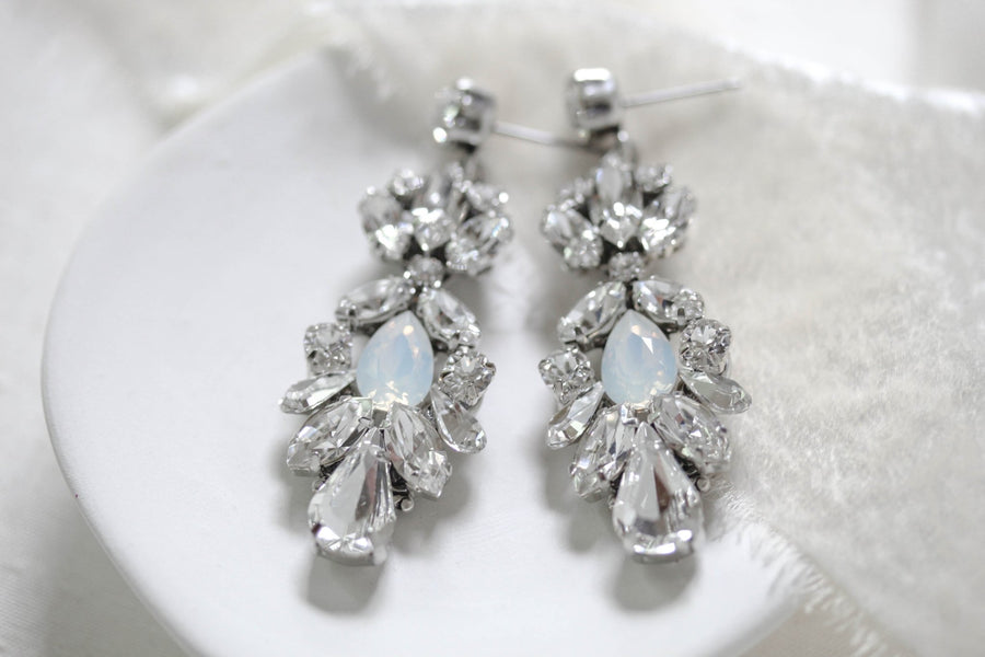 Vintage style Crystal bridal earrings with white opal accents - BIANCA - Treasures by Agnes