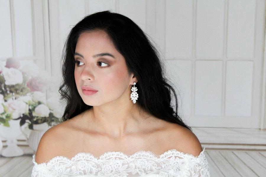 Vintage style Crystal bridal earrings with white opal accents - BIANCA - Treasures by Agnes