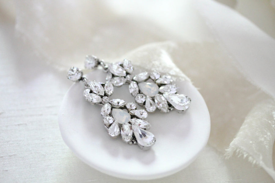 Vintage style Crystal bridal earrings with white opal accents - BIANCA - Treasures by Agnes