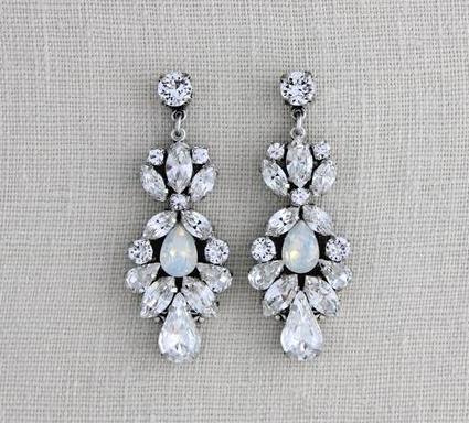 Vintage style Crystal bridal earrings with white opal accents - BIANCA - Treasures by Agnes