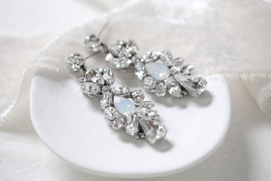 Vintage style Crystal bridal earrings with white opal accents - BIANCA - Treasures by Agnes