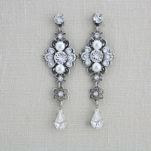 Vintage style Statement Crystal bridal earrings - ASHLYN - Treasures by Agnes
