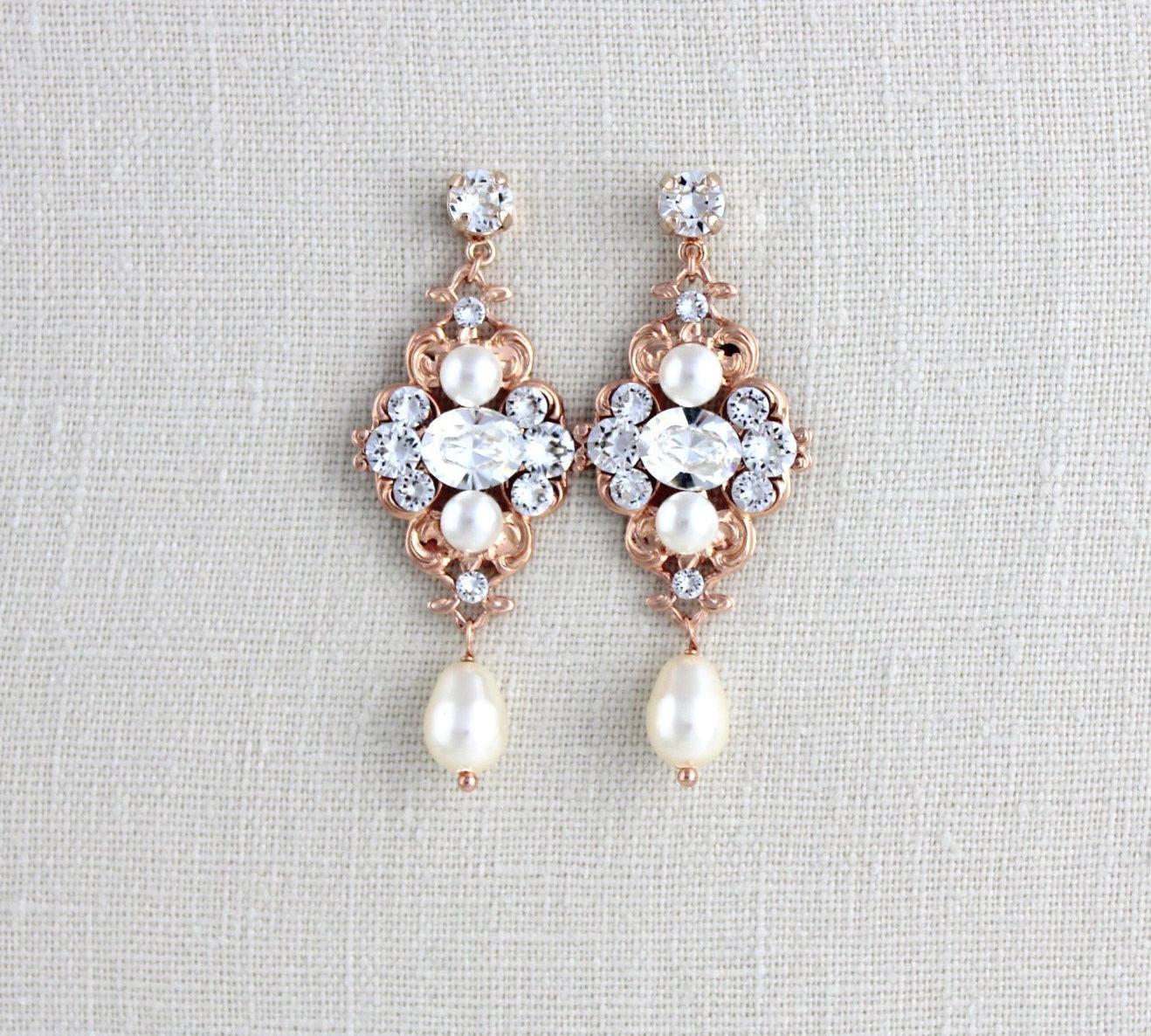 Vintage style Wedding earrings with Austrian crystals - ASHLYN - Treasures by Agnes