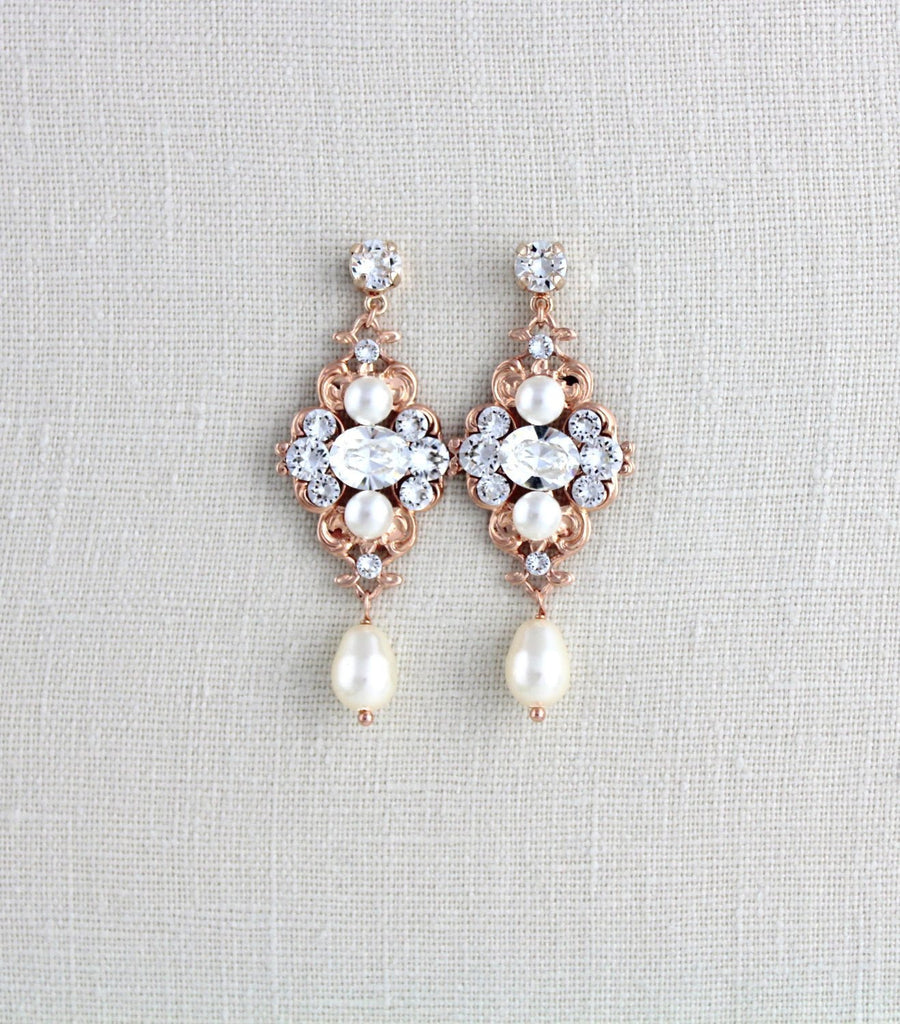 Vintage style Wedding earrings with Austrian crystals - ASHLYN - Treasures by Agnes
