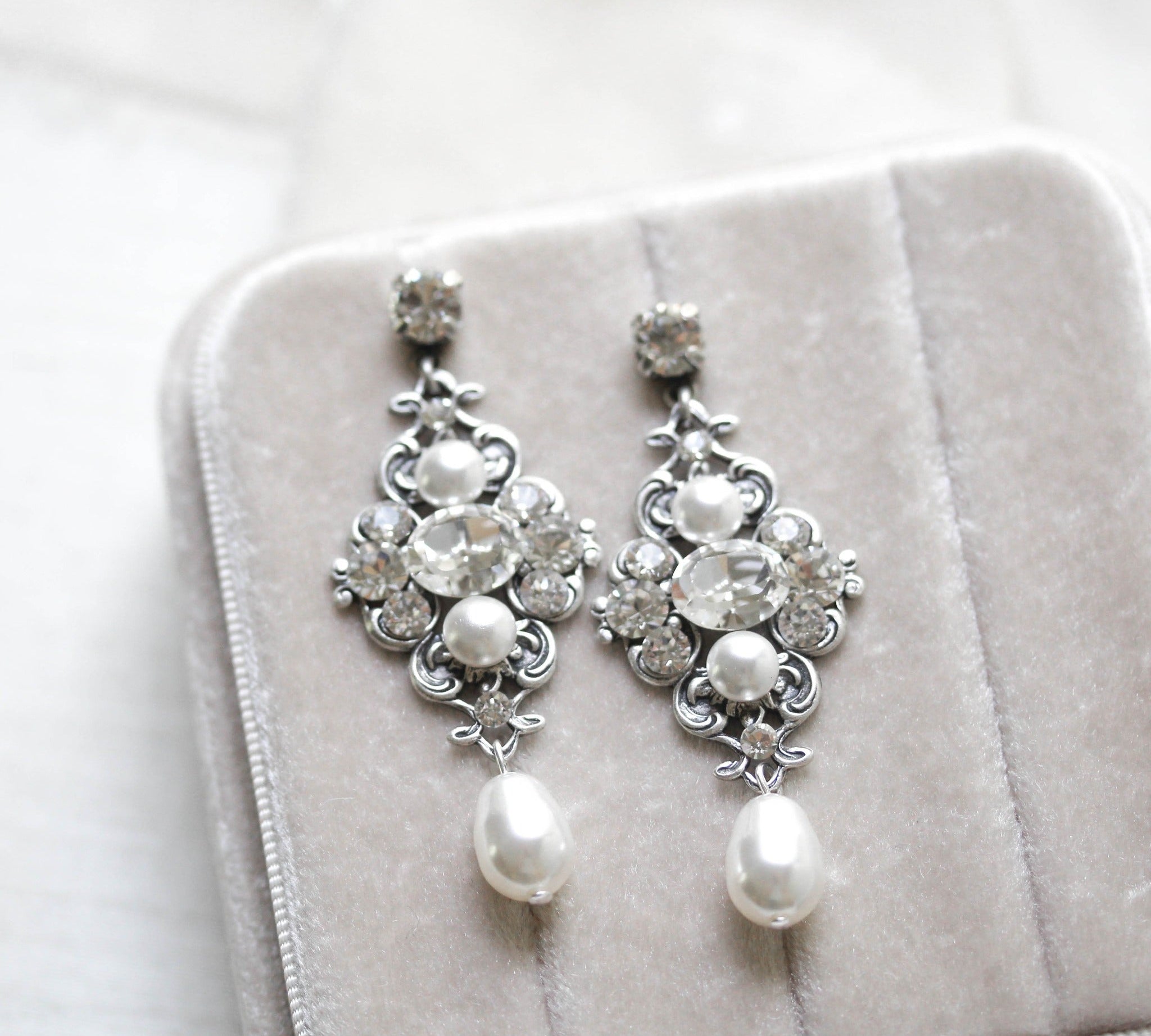 Vintage style Wedding earrings with Austrian crystals - ASHLYN - Treasures by Agnes