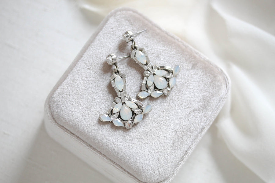 Vintage style white opal chandelier Bridal earrings - TATUM - Treasures by Agnes