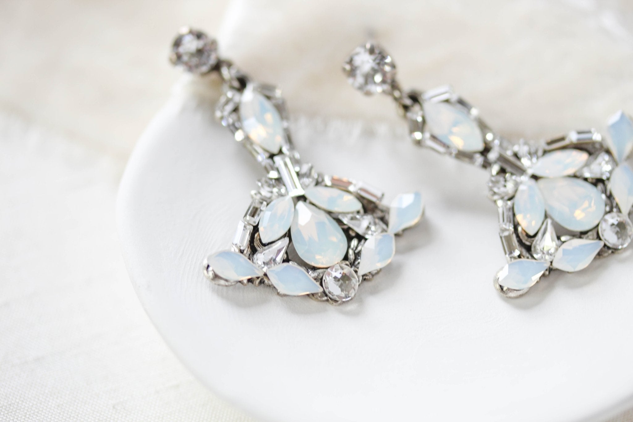 Vintage style white opal chandelier Bridal earrings - TATUM - Treasures by Agnes