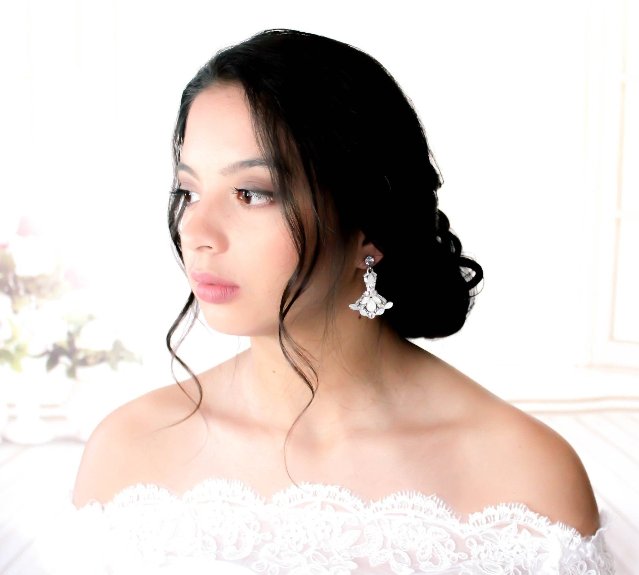 Vintage style white opal chandelier Bridal earrings - TATUM - Treasures by Agnes