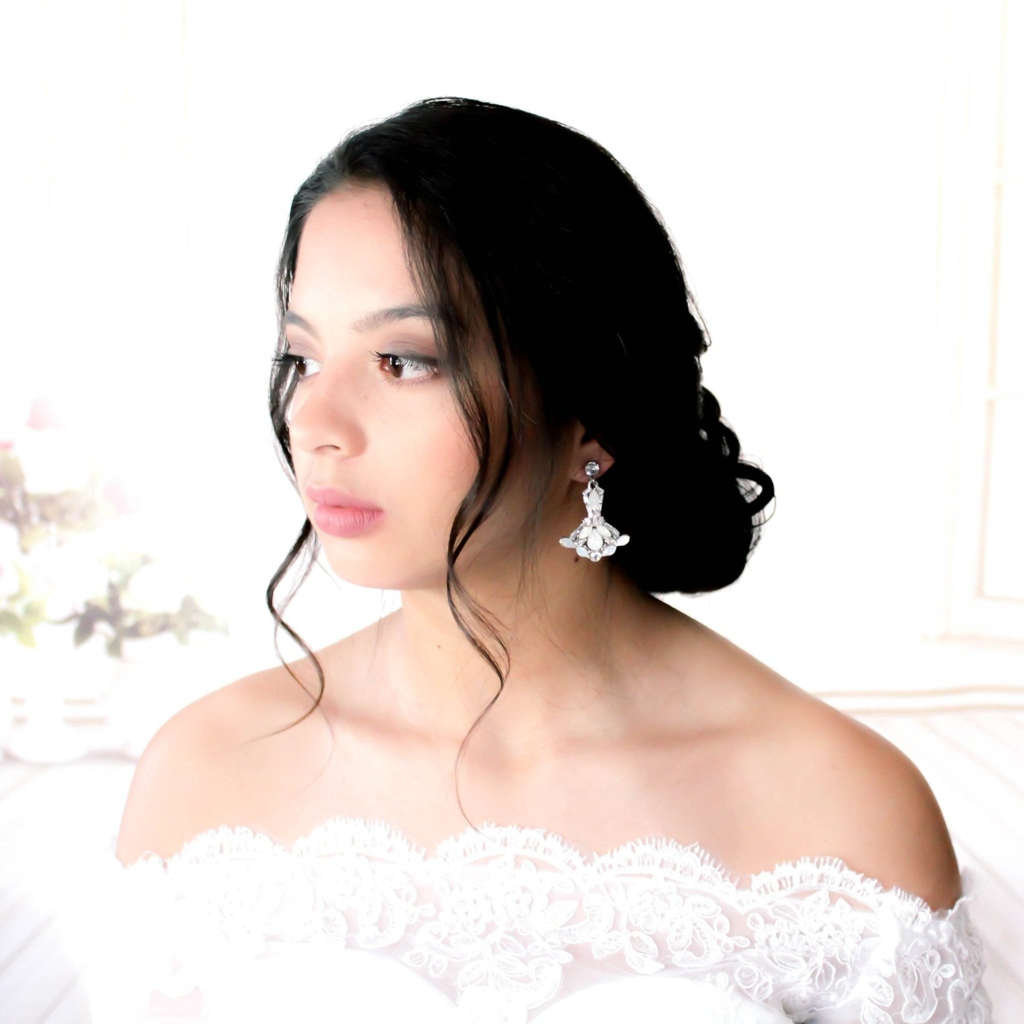 Vintage style white opal chandelier Bridal earrings - TATUM - Treasures by Agnes