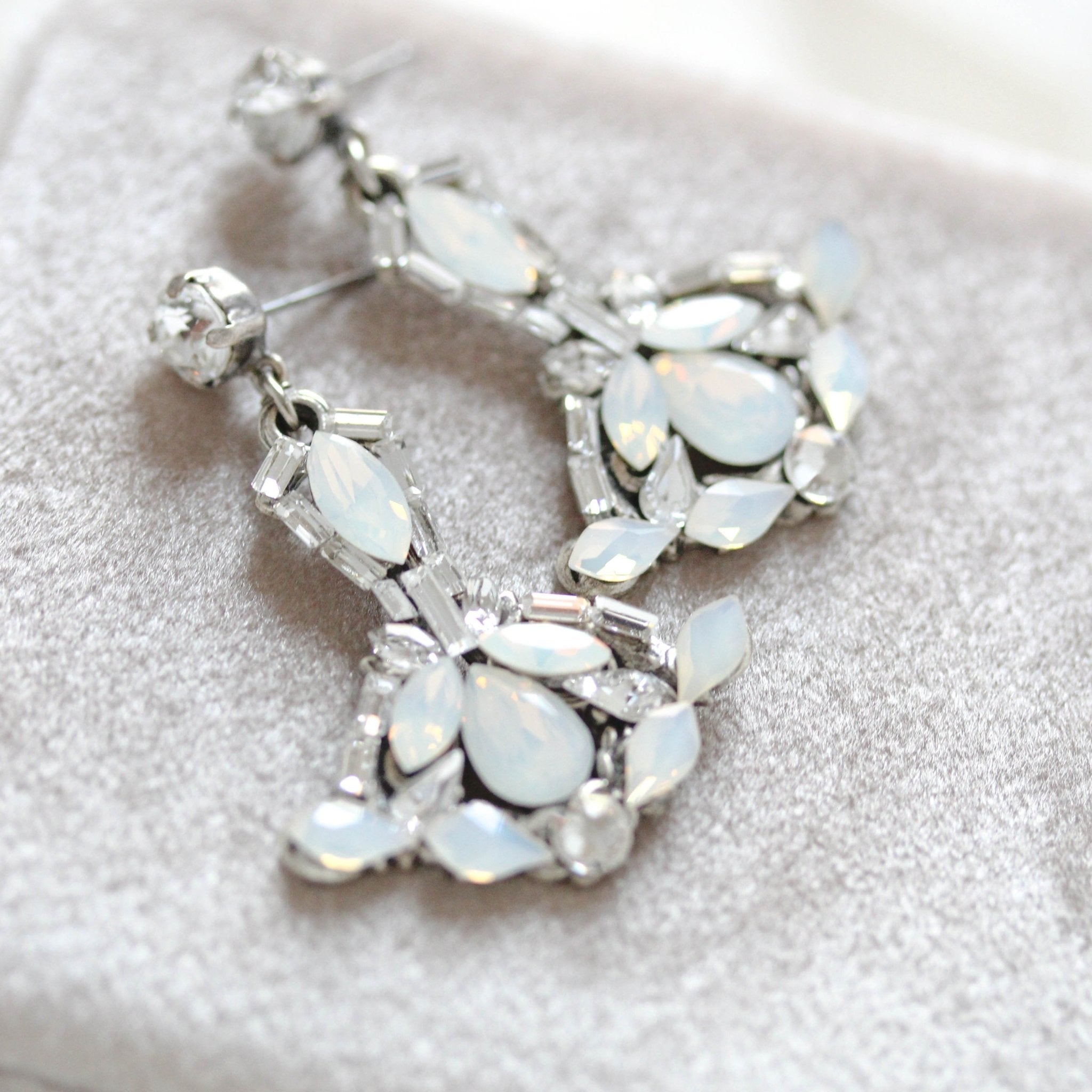 Vintage style white opal chandelier Bridal earrings - TATUM - Treasures by Agnes