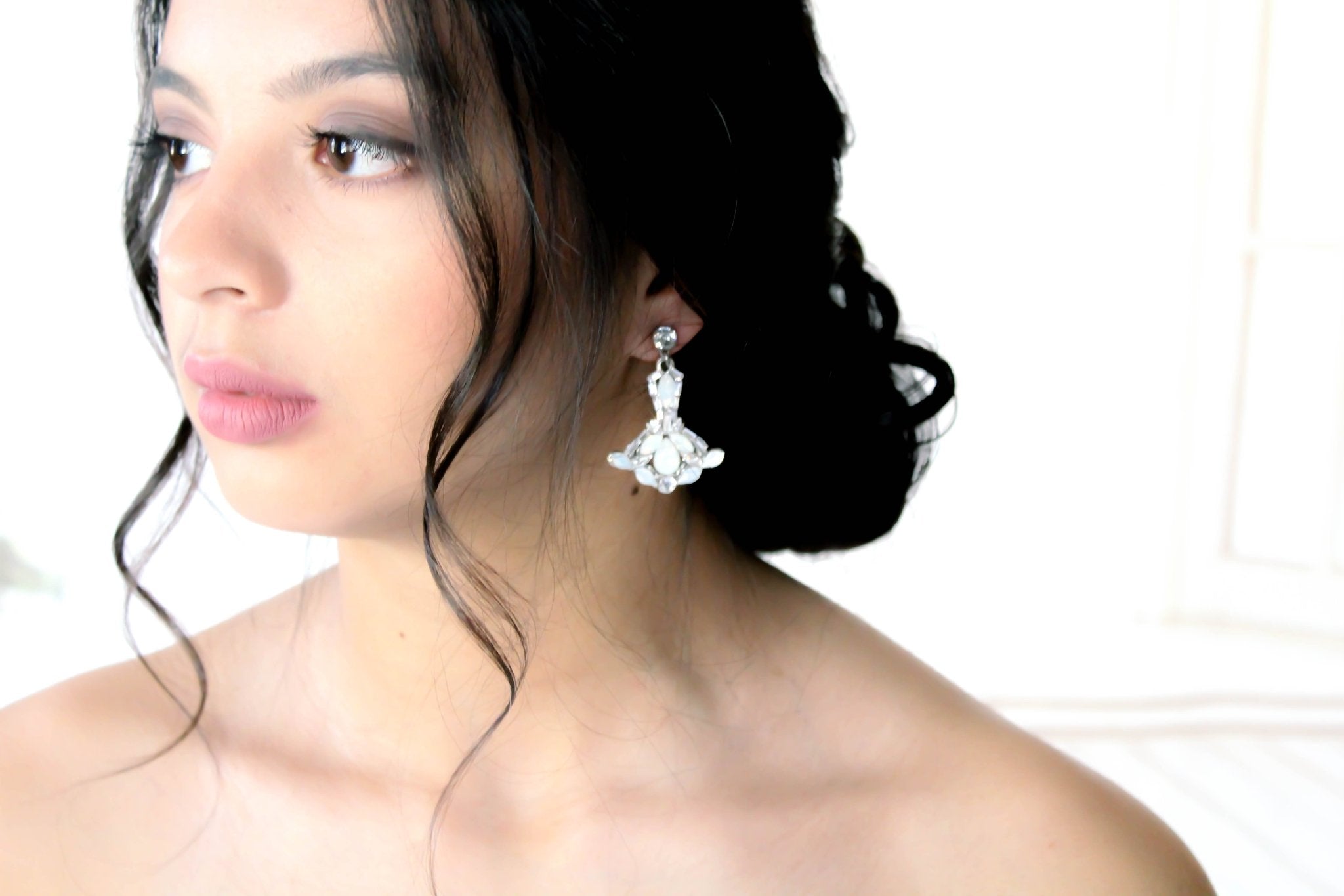 Vintage style white opal chandelier Bridal earrings - TATUM - Treasures by Agnes