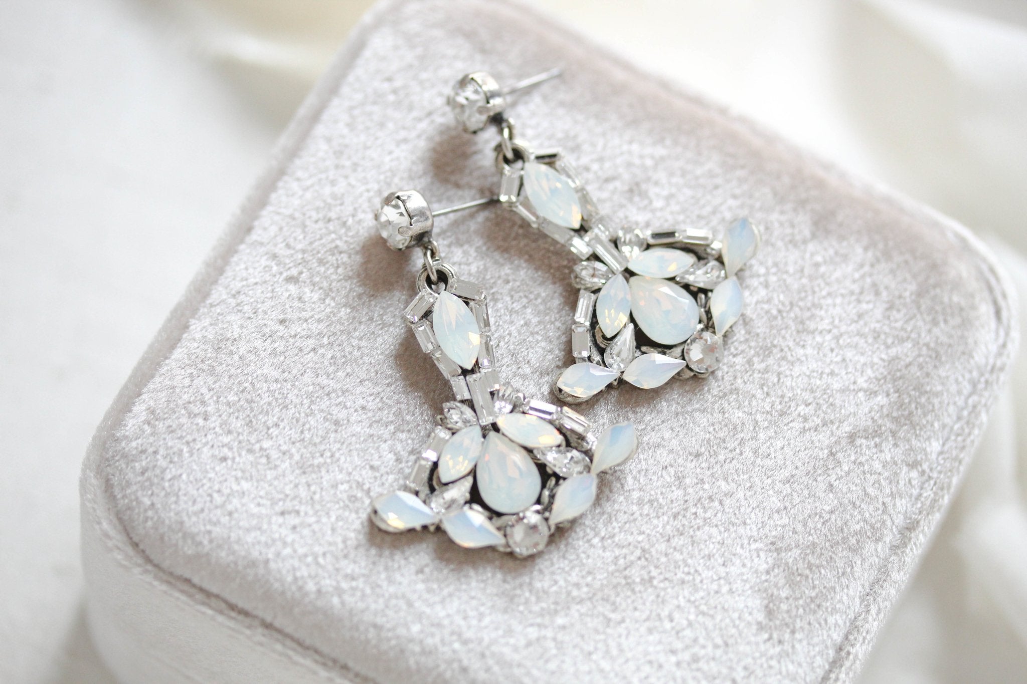 Vintage style white opal chandelier Bridal earrings - TATUM - Treasures by Agnes