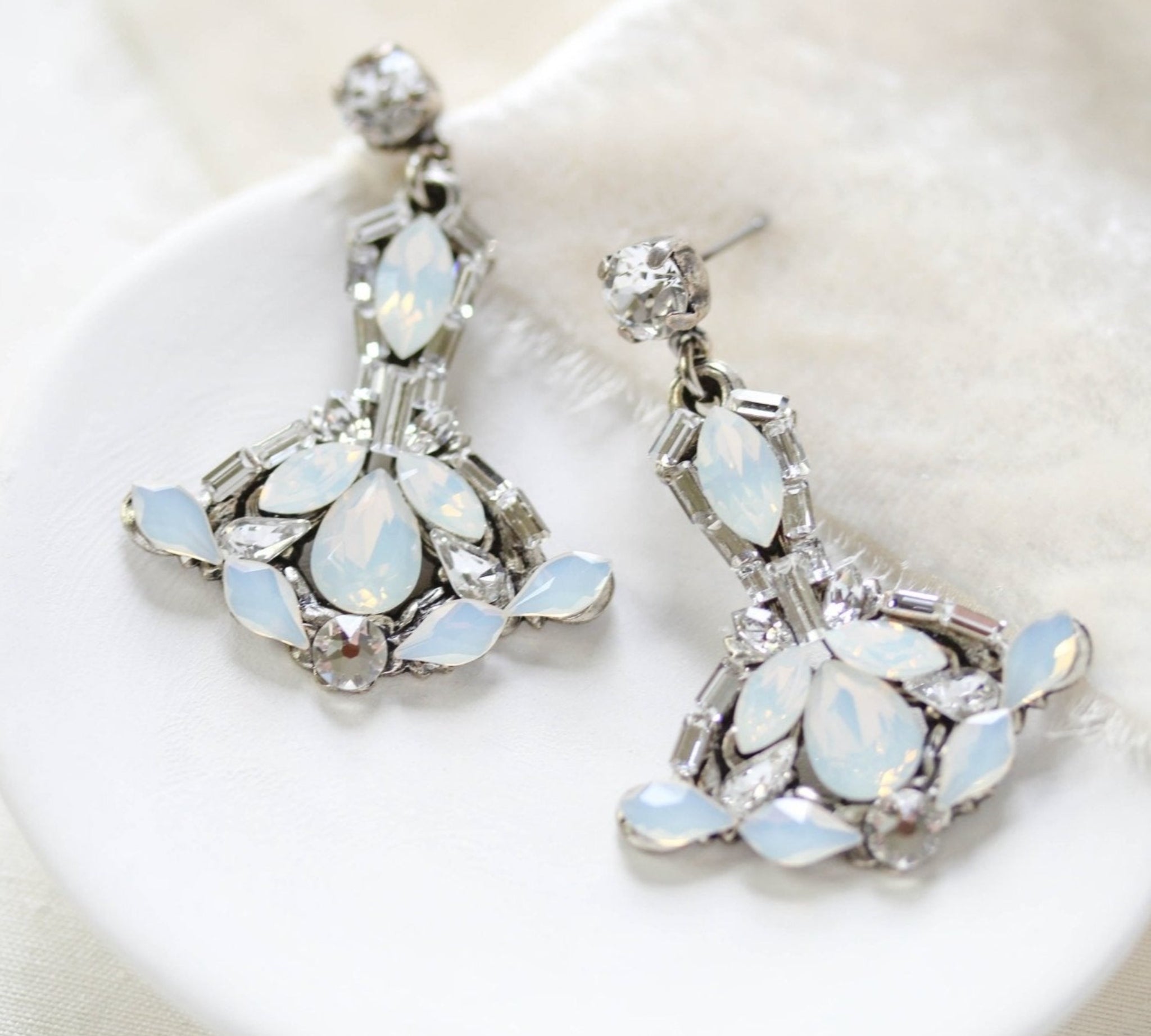 Vintage style white opal chandelier Bridal earrings - TATUM - Treasures by Agnes