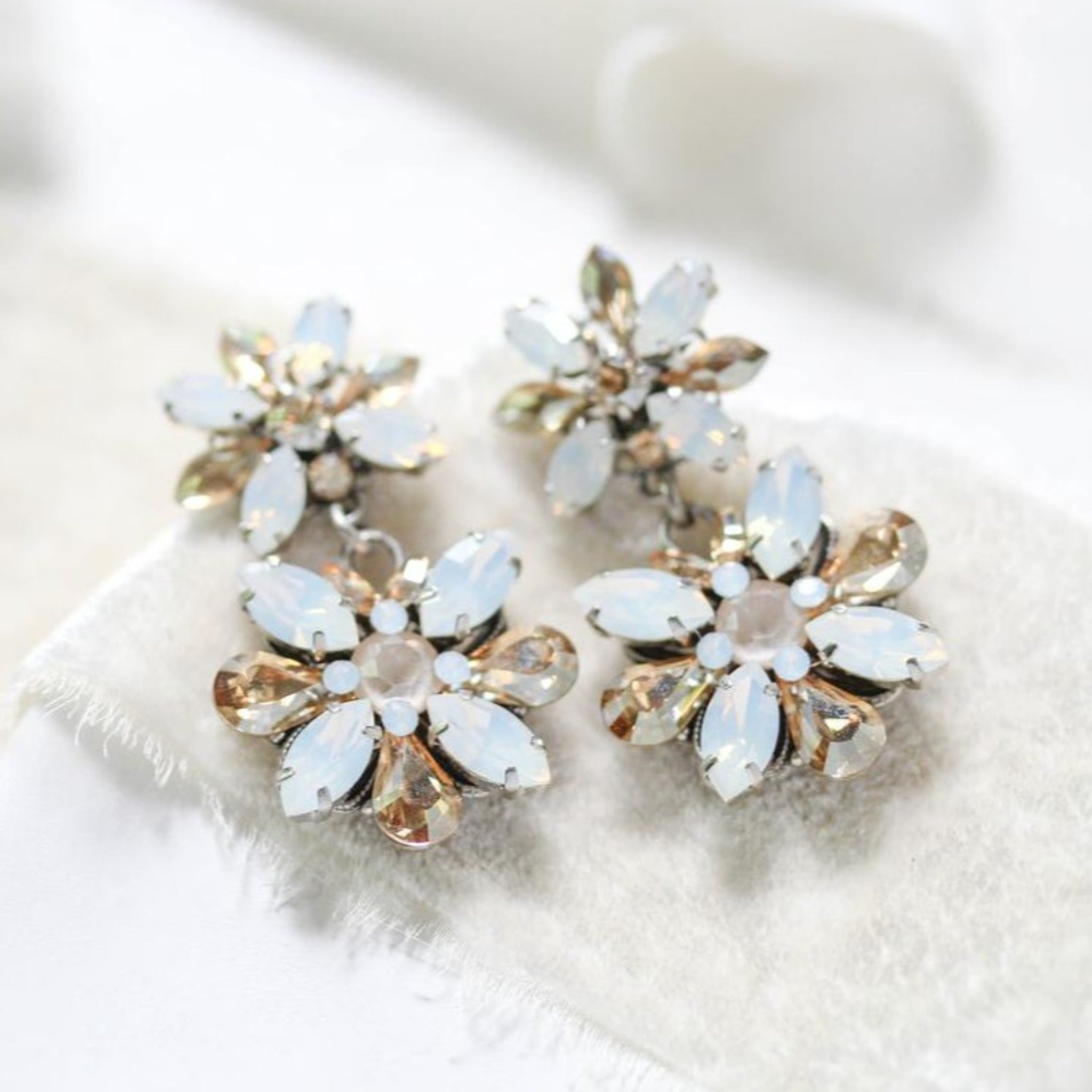 Vintage style White opal crystal Bridal earrings - BERTA - Treasures by Agnes