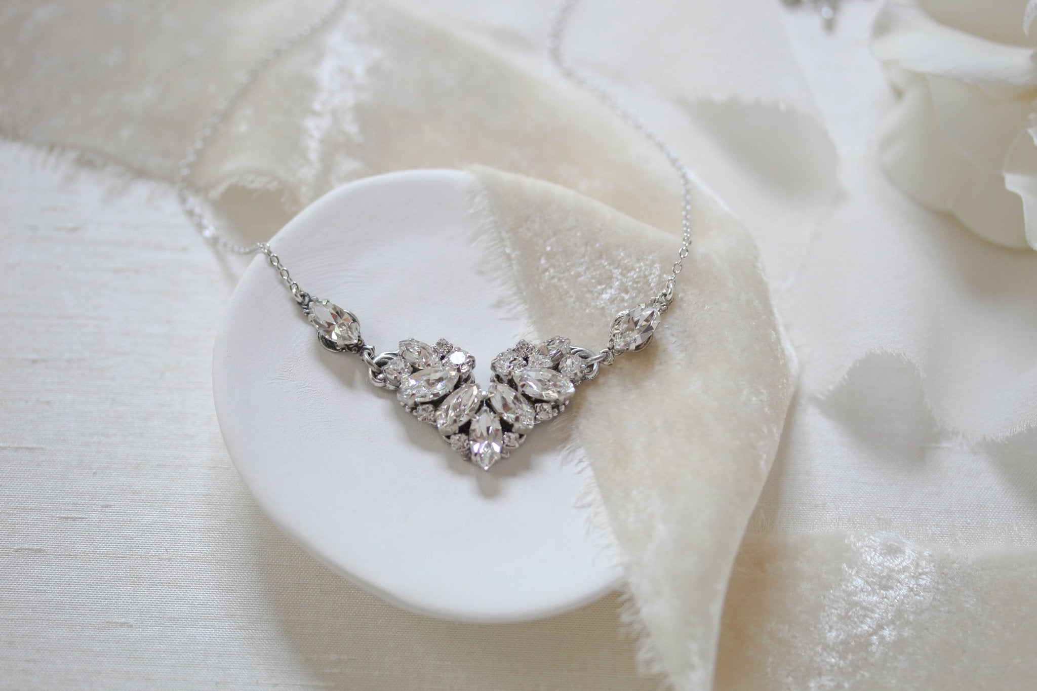 Vintage style white opal Crystal Bridal necklace - CELINE - Treasures by Agnes