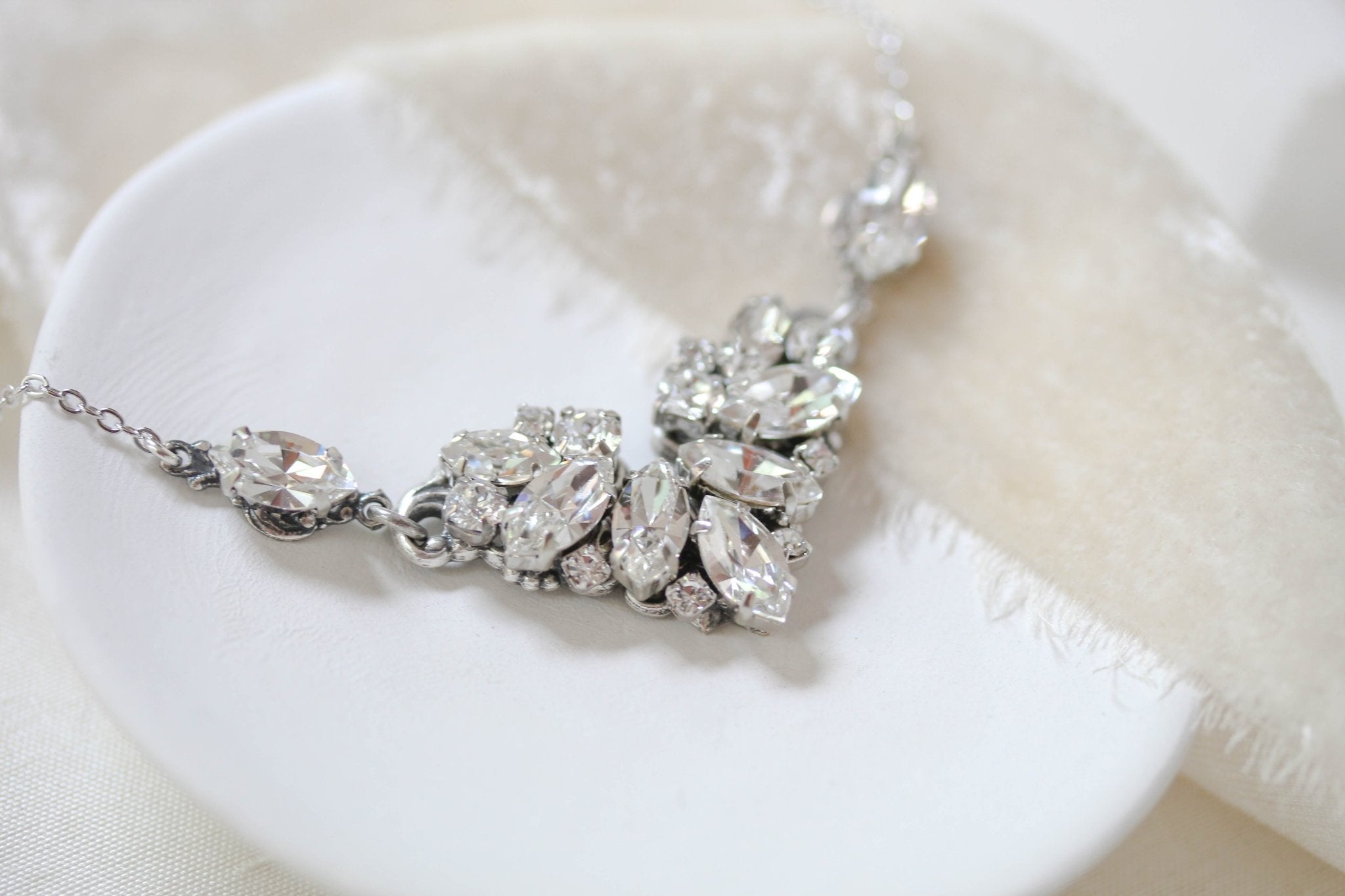Vintage style white opal Crystal Bridal necklace - CELINE - Treasures by Agnes