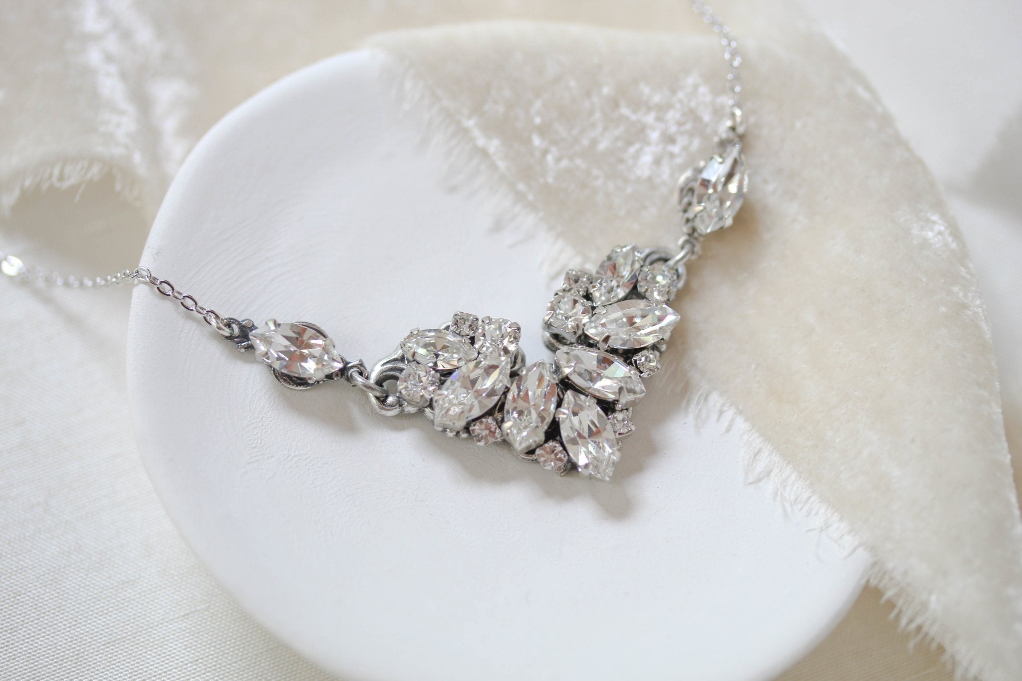 Vintage style white opal Crystal Bridal necklace - CELINE - Treasures by Agnes