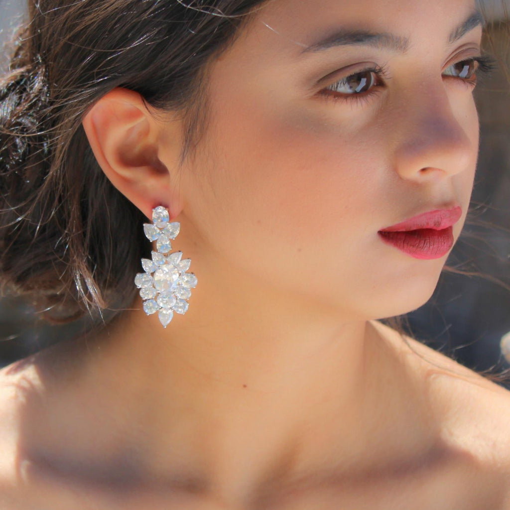White gold Cubic Zirconia Bridal chandelier earrings - Treasures by Agnes