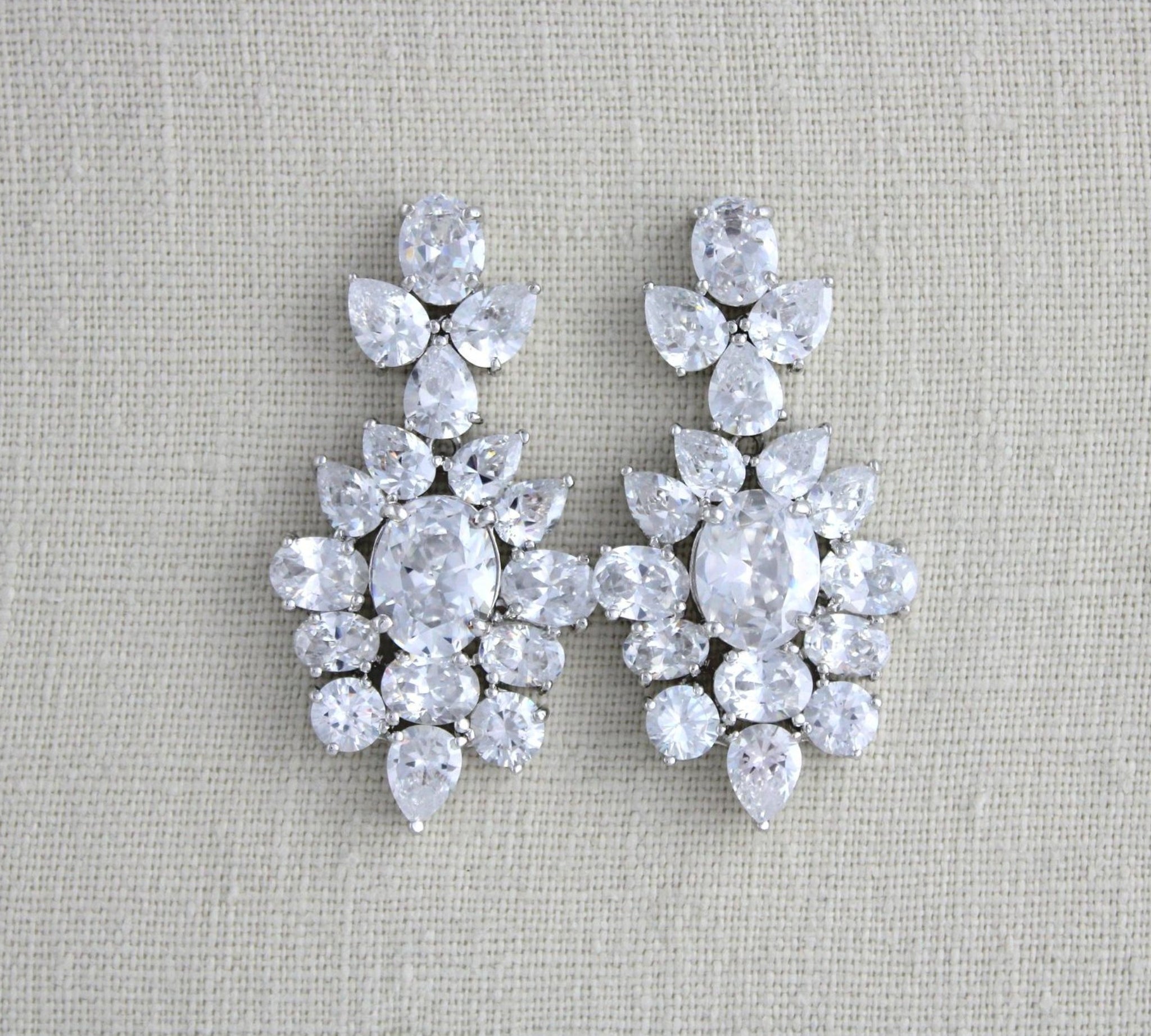 White gold Cubic Zirconia Bridal chandelier earrings - Treasures by Agnes