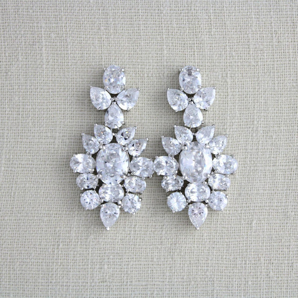White gold Cubic Zirconia Bridal chandelier earrings - Treasures by Agnes