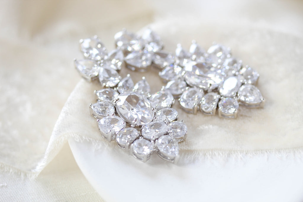 White gold Cubic Zirconia Bridal chandelier earrings - Treasures by Agnes