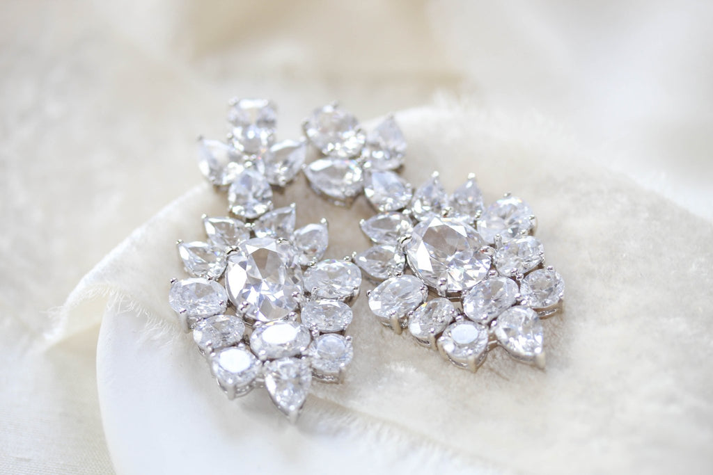 White gold Cubic Zirconia Bridal chandelier earrings - Treasures by Agnes