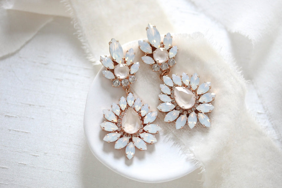 White opal and ivory cream bridal chandelier earrings - ADALINE - Treasures by Agnes