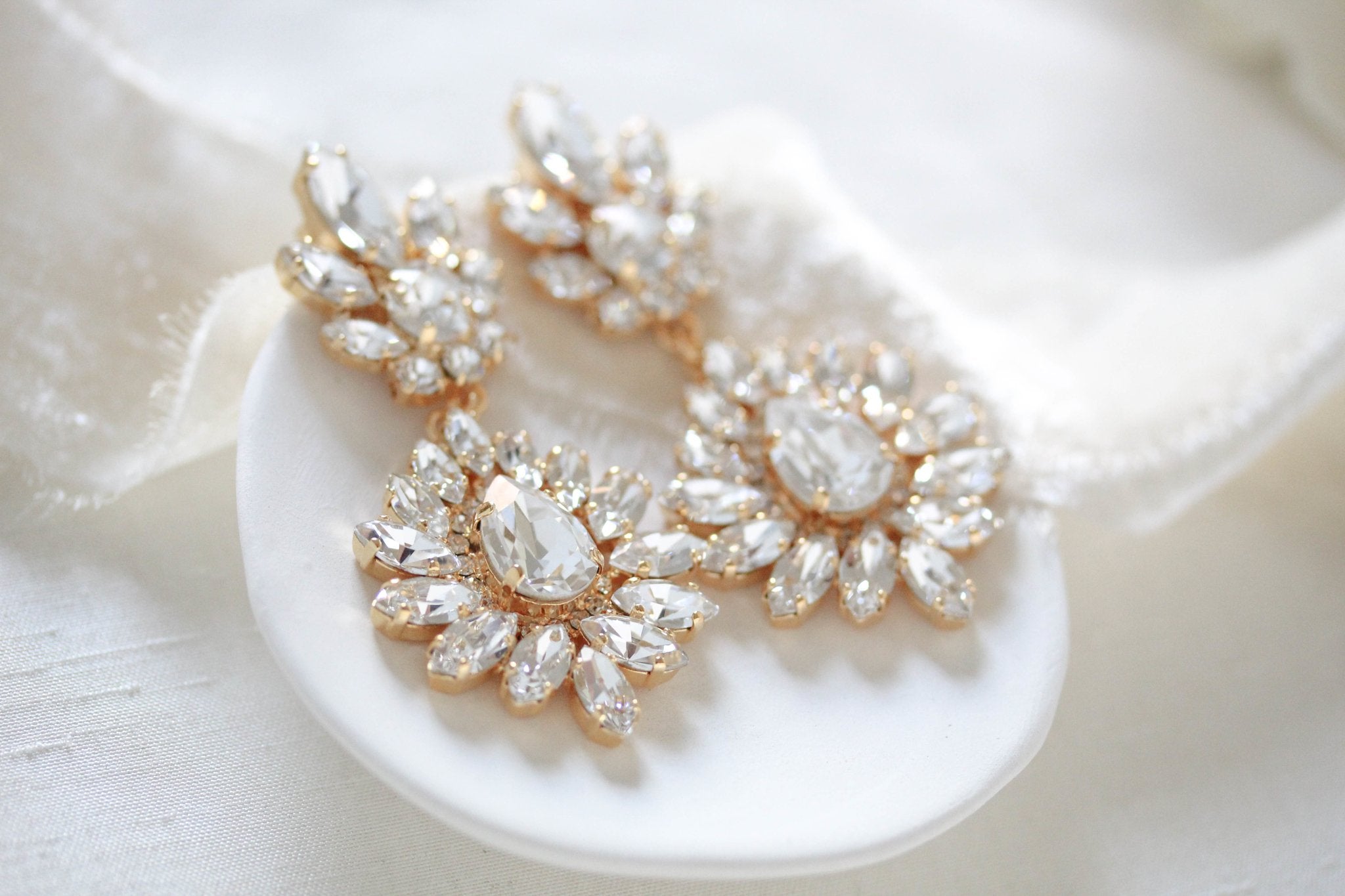 White opal and ivory cream bridal chandelier earrings - ADALINE - Treasures by Agnes