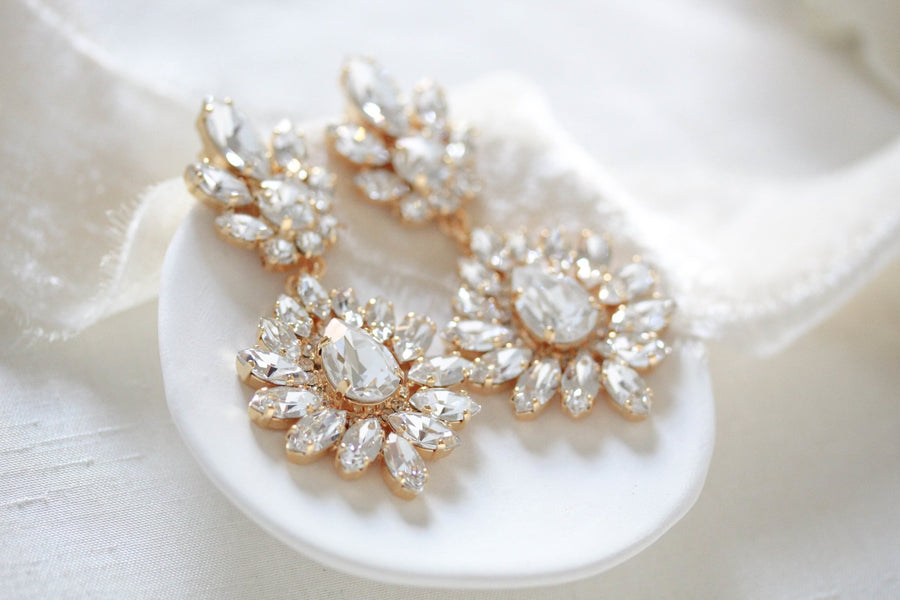 White opal and ivory cream bridal chandelier earrings - ADALINE - Treasures by Agnes