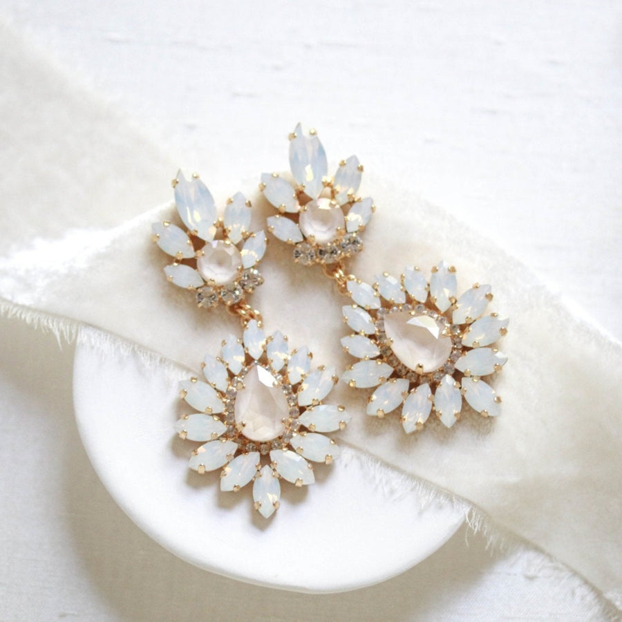 White opal and ivory cream bridal chandelier earrings - ADALINE - Treasures by Agnes