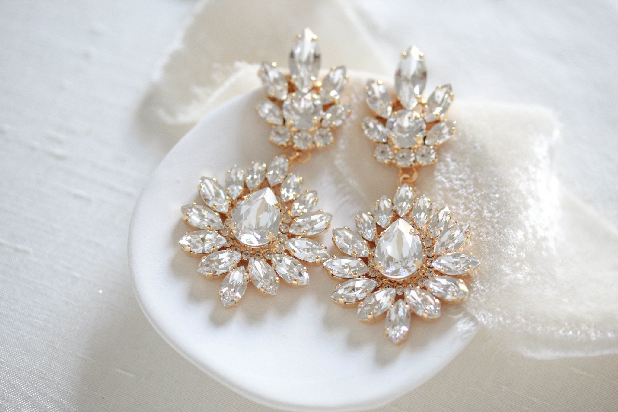 White opal and ivory cream bridal chandelier earrings - ADALINE - Treasures by Agnes
